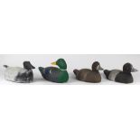 (lot of 4) Duck decoy group, consisting of various polychrome painted wood duck decoys, largest: