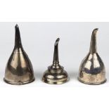 (lot of 3) Antique English sterling silver wine funnels, consisting of (3) English examples of