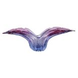 Italian Murano Alfredo Barbini vessel, having a large wave form with a violet to indigo body,