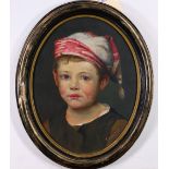 American School (20th century), Boy with Red and White Stocking Cap, oil on board,