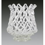 Salviati style clear glass lattice vessel, having conjoined diamond accents continuing to the