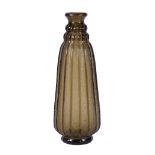 Daum Nancy Art Deco amber glass vase circa 1925, the ribbed columnar form with deep acid etched