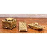 (lot of 3) Tiffany Studios bronze desk set, executed in the Spiderweb pattern, including a blotter
