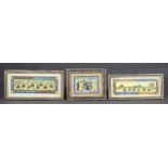 (lot of 3) Persian/Iranian miniature paintings on bone, 20th Century, depicting regal figures,