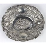 Continental .800 silver dish, having an open work border with four decorative cartouches and