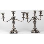 Pair of International Silver Co. silver plate candelabra, executed in the Rococo taste, with swing