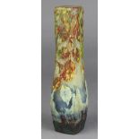 French Daum Nancy style vase, the cylindrical glass form with slight bulbous base, having mottled