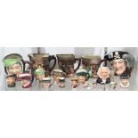 (lot of 19) Royal Doulton porcelain figural Toby Jug group, including miniature examples, (3)