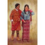 Two Mexican Figures, oil on canvas, unsigned, 20th century, canvas (unframed): 36"h x 24"w