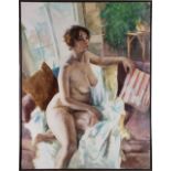 (lot of 2) American School (20th century), Nudes, 1999, oils on canvases, both signed "Laughton" and