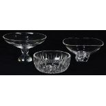 (lot of 3) Crystal group, consisting of two footed bowls (one Steuben), together with a low bowl,