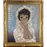 (lot of 2) Follower of Margaret Keane (American, b. 1927), Portrait of a Lady with White Head