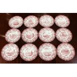 (lot of 12) Wedgwood "Harvard" porcelain dishes, consisting of (12) red transferware dishes, each