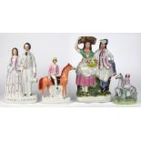 (lot of 4) English Staffordshire porcelain figural group, 19th Century, consisting of courting