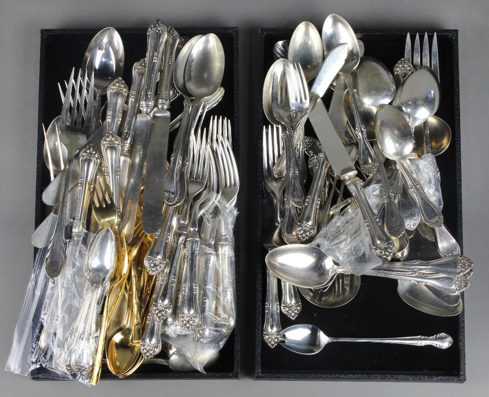 (lot of 50+) Silver plate utensils, consisting of forks, knives, spoons, serving utensils, etc.,