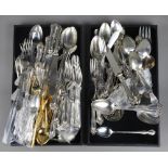 (lot of 50+) Silver plate utensils, consisting of forks, knives, spoons, serving utensils, etc.,