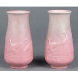 Pair of Rookwood ceramic vases, the reverse tapering form with geese in flight border, model