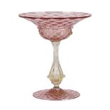 Murano Salviati quilted compote, having a pink bowl with applied roundels and rising on a ribbed