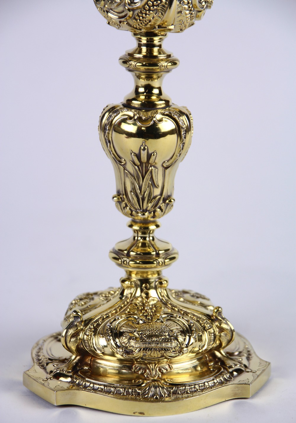 French gilt sterling silver ecclesiastical chalice, having a cup with a flaring lip, the body - Image 3 of 5