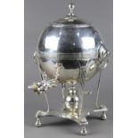 Regency style silver plate hot water urn, of spherical form, having loop handles, the body issuing
