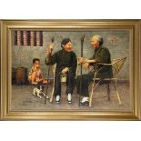 Street Scene with Chinese Figures, oil on canvas, signed indistinctly lower left, 20th century,