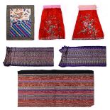 (lot of 6) Group of Asian textiles, consisting of two skirts each made from a single panel with