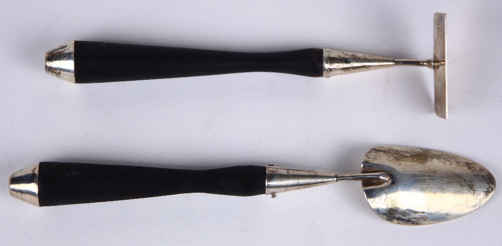 (lot of 2) Cartier silver utensil group, consisting of a sterling and wood handle pusher, 7"l; - Image 3 of 5