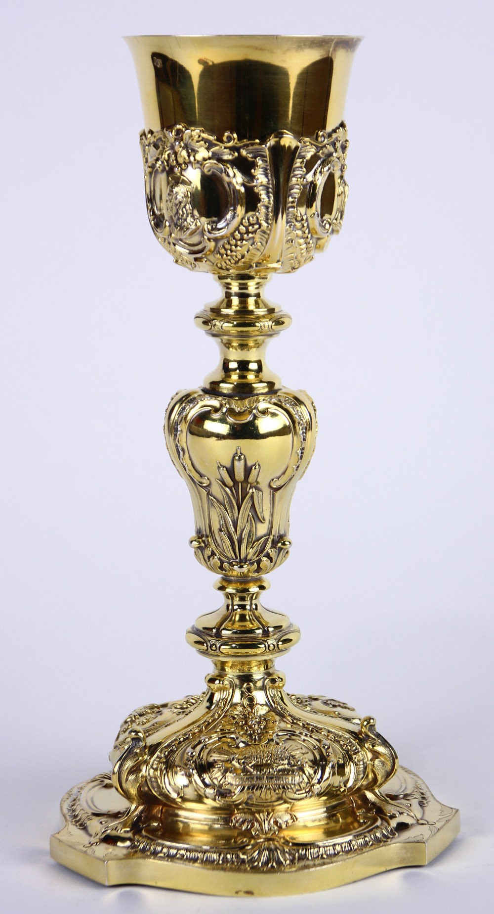 French gilt sterling silver ecclesiastical chalice, having a cup with a flaring lip, the body