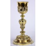 French gilt sterling silver ecclesiastical chalice, having a cup with a flaring lip, the body