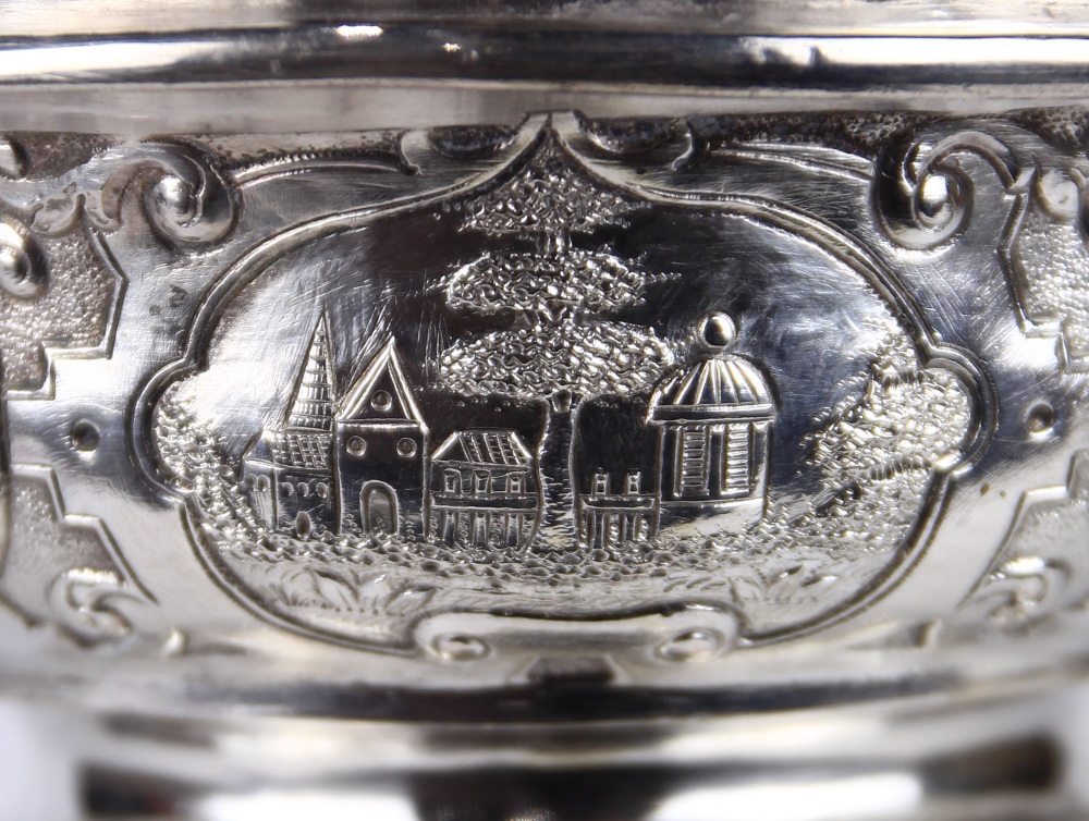 Austro-Hungarian covered silver wine goblet circa 1880, the conforming repousse lid surmounted by - Image 6 of 9