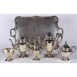 (lot of 6) Mueck-Cary sterling silver hot beverage service, consisting of a coffee pot, 11.5"h; a