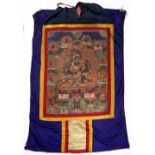 Himalayan painted thangka, Mahakala, ink and color on textile, the wrathful protector deity with