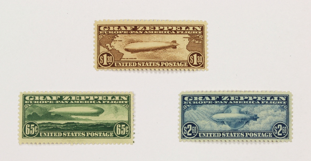 (lot of 3) U.S. 1930 Graf Zeppelin SFT, consisting of 65 cent green Graf Zeppelin issue, a $1.30