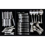 (lot of 60) Watson sterling silver flatware partial service, executed in the "Foxhall" pattern,