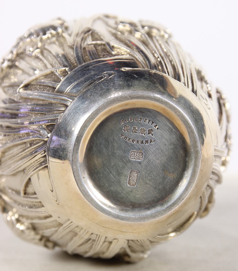 Japanese sterling silver tea caddy, Musashiya Yokohama maker, having a tapering ovoid bulbous - Image 4 of 5