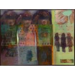 Kathryn Holt (American, 20th century), "Little Soldiers," oil and mixed media on panel, signed and