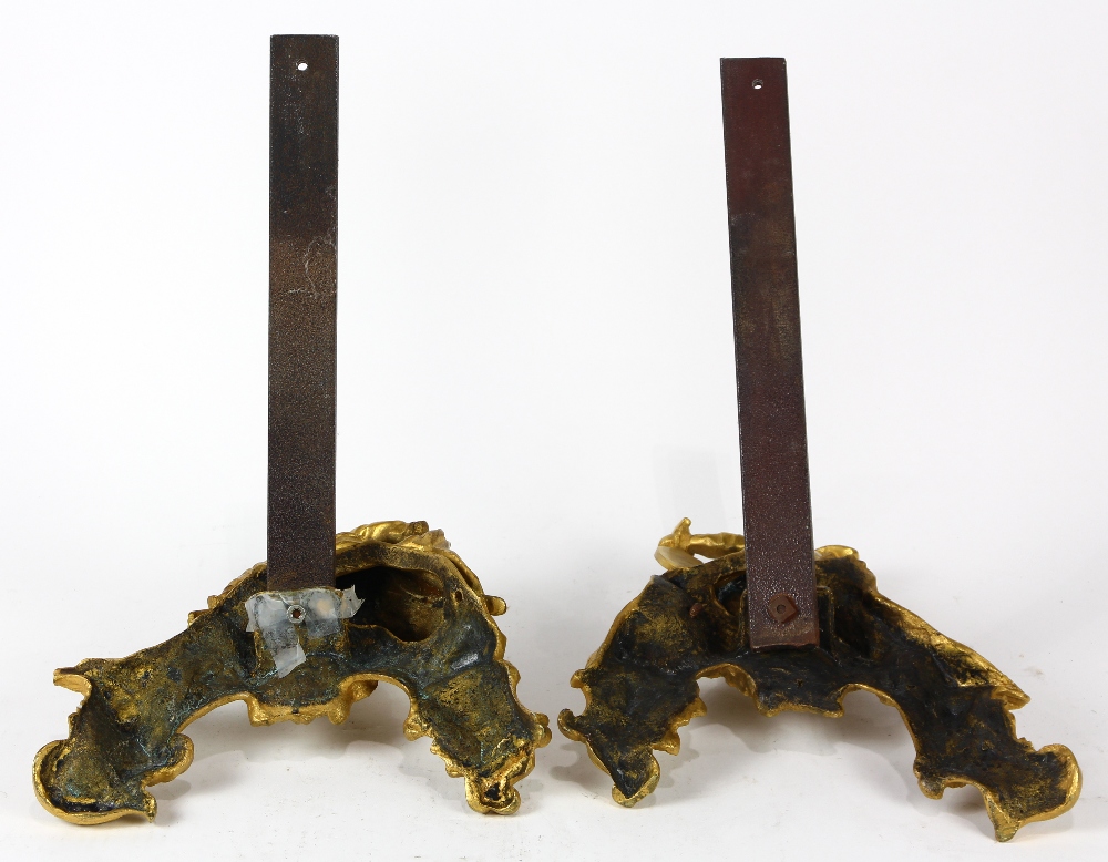 Pair of Louis XV style gilt bronze andirons, each decorated with a figure of a youth dressed in - Image 4 of 4