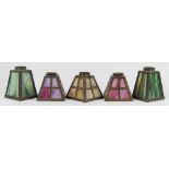 (lot of 4) Arts and Crafts slag glass shade group, consisting of two examples in rose glass, another
