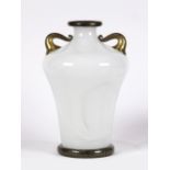 Barovier and Toso Primavera series amphora vase circa 1980, having a white opaque glass body with