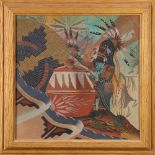 Navajo School (20th century), Untitled (Baskets), colored sand on masonite, signed "Howard Talk"