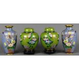 (lot of 4) Two pairs of Chinese cloisonne vases and jars: the vases of meiping form, decorated