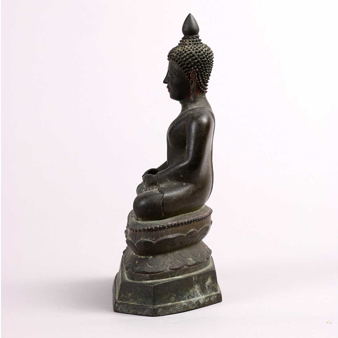 Thai bronze Buddha, 19th century, seated and in dhyana mudra on a double lotus pedestal, 7.5"h - Image 5 of 7