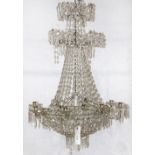 Continental double crown cut crystal bag and tent chandelier France circa 1810, having floral and