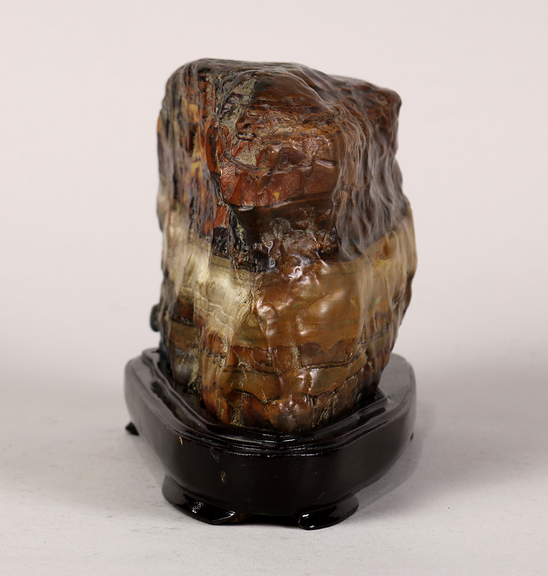 Chinese scholar's rock, reminiscent of a cooked pork belly, with layers of mottled brown and tan - Image 2 of 5