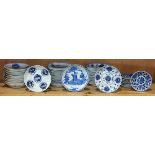 (lot of 37) One shelf of Chinese underglaze blue porcelain dishes, consisting 10 decorated with