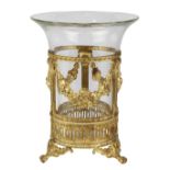 French ormolu mounted vase, having a clear insert flanked with the gilt bronze cuff having floral
