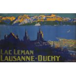 Arnold Cuenod (French, 20th century), "Lac Leman Lausanne-Ouchy," 1935, vintage poster, overall (