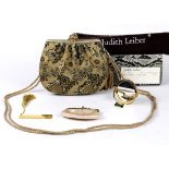 Judith Leiber "Gamet" clutch, having cabochon tiger's eye closure, the body with Japonesque