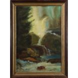 Waterfall, oil on board, signed "Paul Penny" lower right, 20th century, overall (with frame): 18.5"h