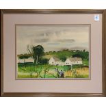 Stormy Day in the Country, watercolor, unsigned, 20th century, overall (with frame): 24"h x 29"w